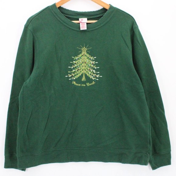 Vintage Holiday Editions Sweatshirt Womens Green Christmas Tree Embroidered XL - Picture 1 of 9
